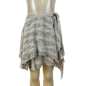 Silence + Noise Women’s Beige Gray Script Print Wrap Skirt Sz S/P - New